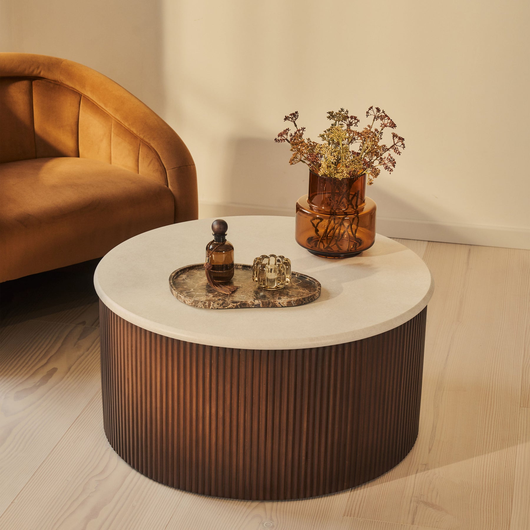 Cove - Dark Wood Ribbed Round Coffee Table