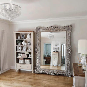 Champagne Ornate Floor Mirror in living room