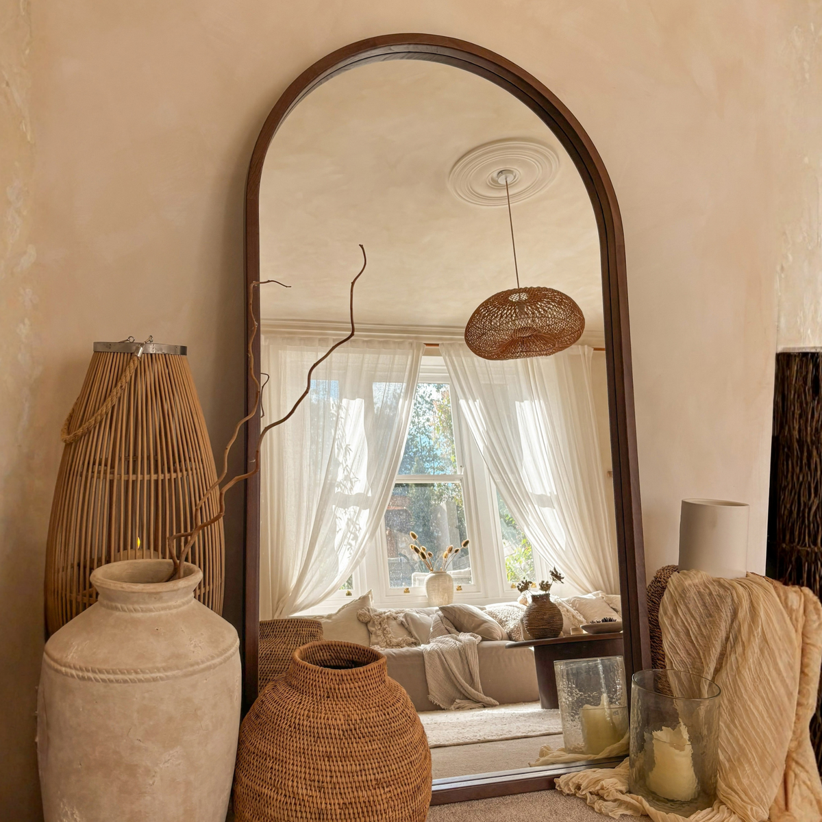 Arden - Dark Wood Full Length Arched Wooden Mirror 175cm x 95cm