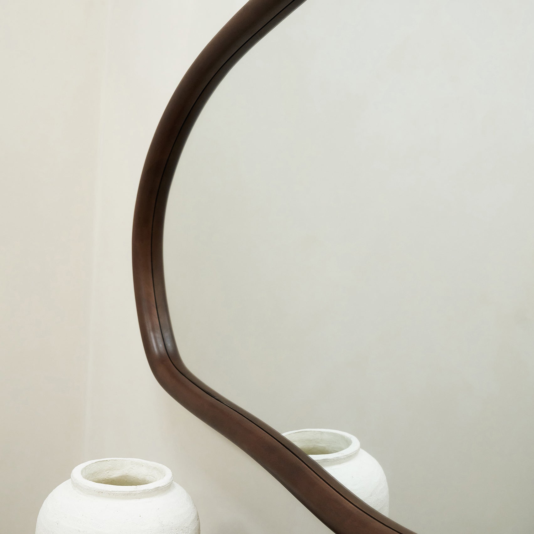 Detail shot of Dark Wood Organic Irregular Wooden Wall Mirror irregular curve