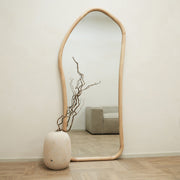 Full Length Natural Organic Irregular Wooden Mirror leaning against wall