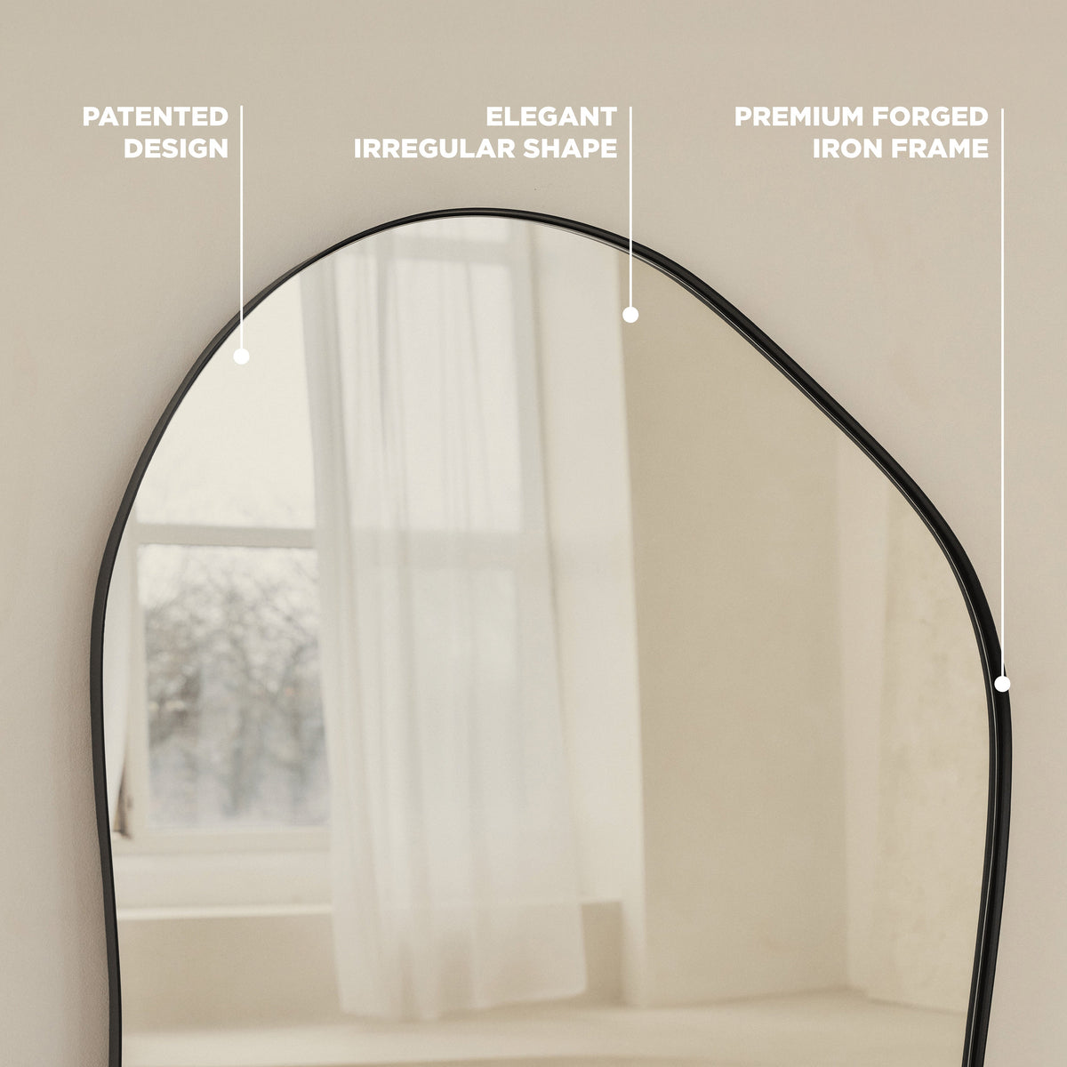 Arcurva Noir - Large Full Length Black Irregular Mirror 170cm x 85cm