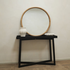 Amora - Large Light Wood Round Wall Mirror 90cm x 90cm