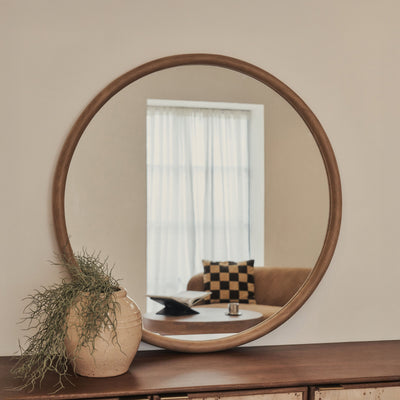 Amora - Large Warm Wood Round Wall Mirror 100cm x 100cm