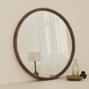 Amora - Large Warm Wood Round Wall Mirror 100cm x 100cm