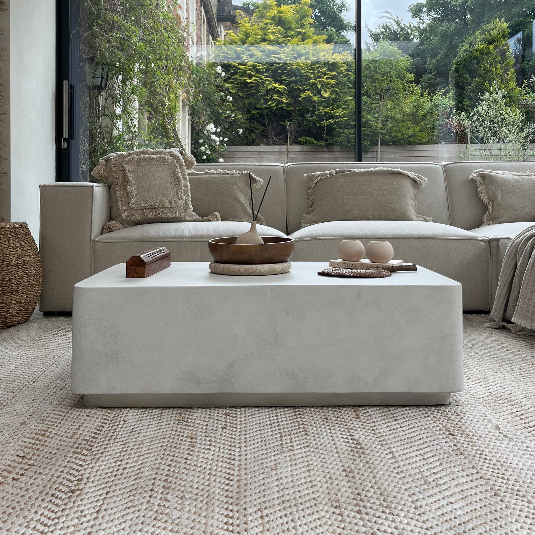 Minimal Concrete Rectangular Coffee Table Large in conservatory