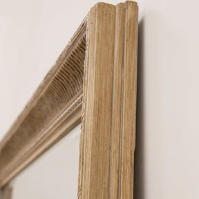 Closeup of XL washed wood rectangular mirror