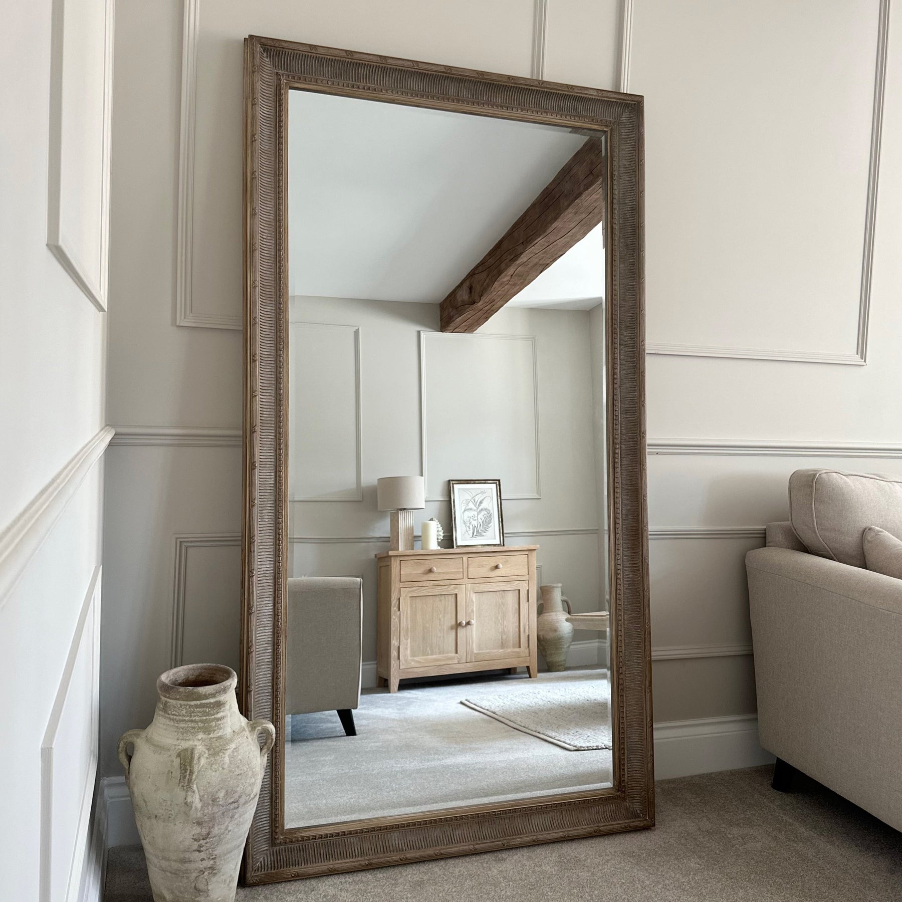 Antoine - Full Length Extra Large Washed Wood Rectangular Mirror 185cm x 100cm