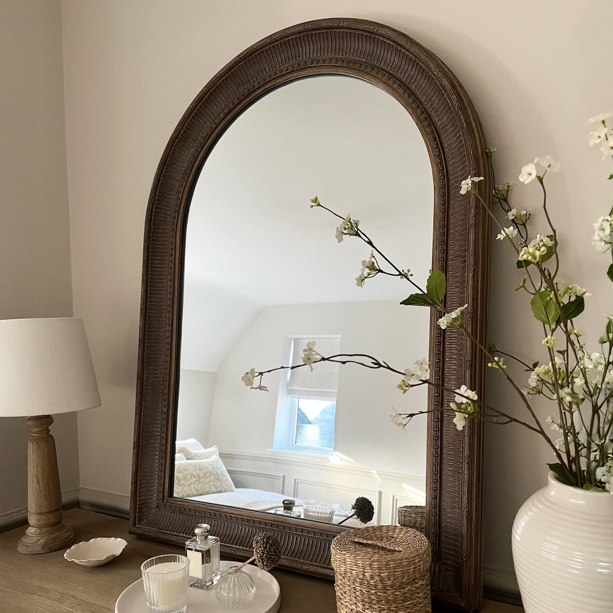 Antoine - Large Washed Wood Arched Mirror 110cm x 80cm
