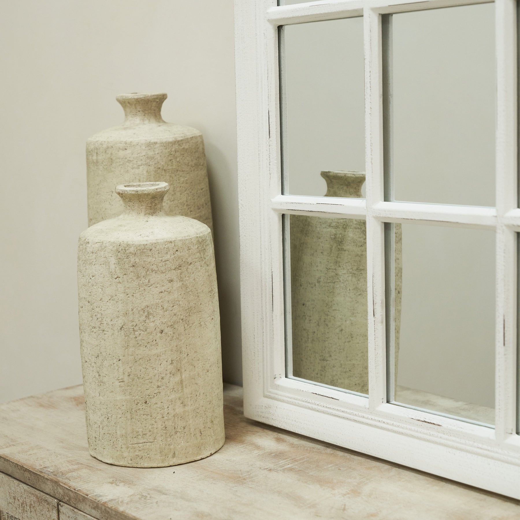 Detail shot of White Arched Shabby Chic Window Mirror corner