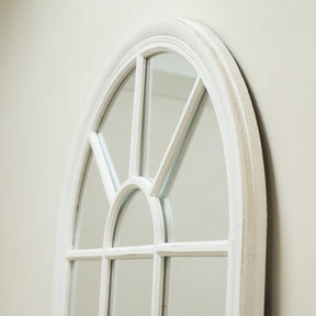 Top half view of Large White Arched Shabby Chic Window Mirror