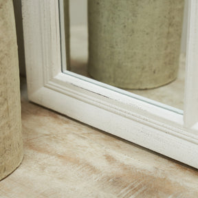 Detail shot of Large White Arched Shabby Chic Window Mirror frame