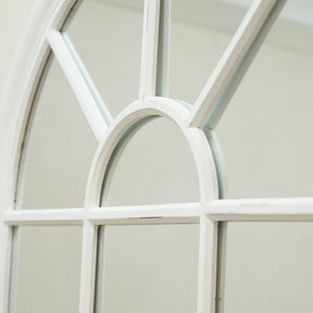 Detail shot of our Large White Arched Shabby Chic Window Mirror window pane design