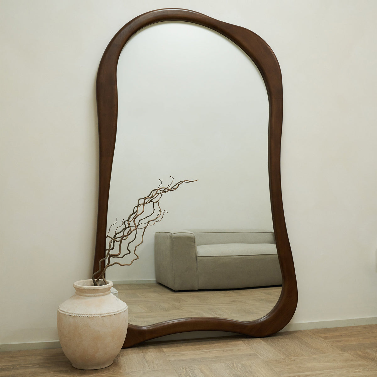 Arcurva - Extra Large Full Length Dark Wood Irregular Mirror 190cm x 110cm