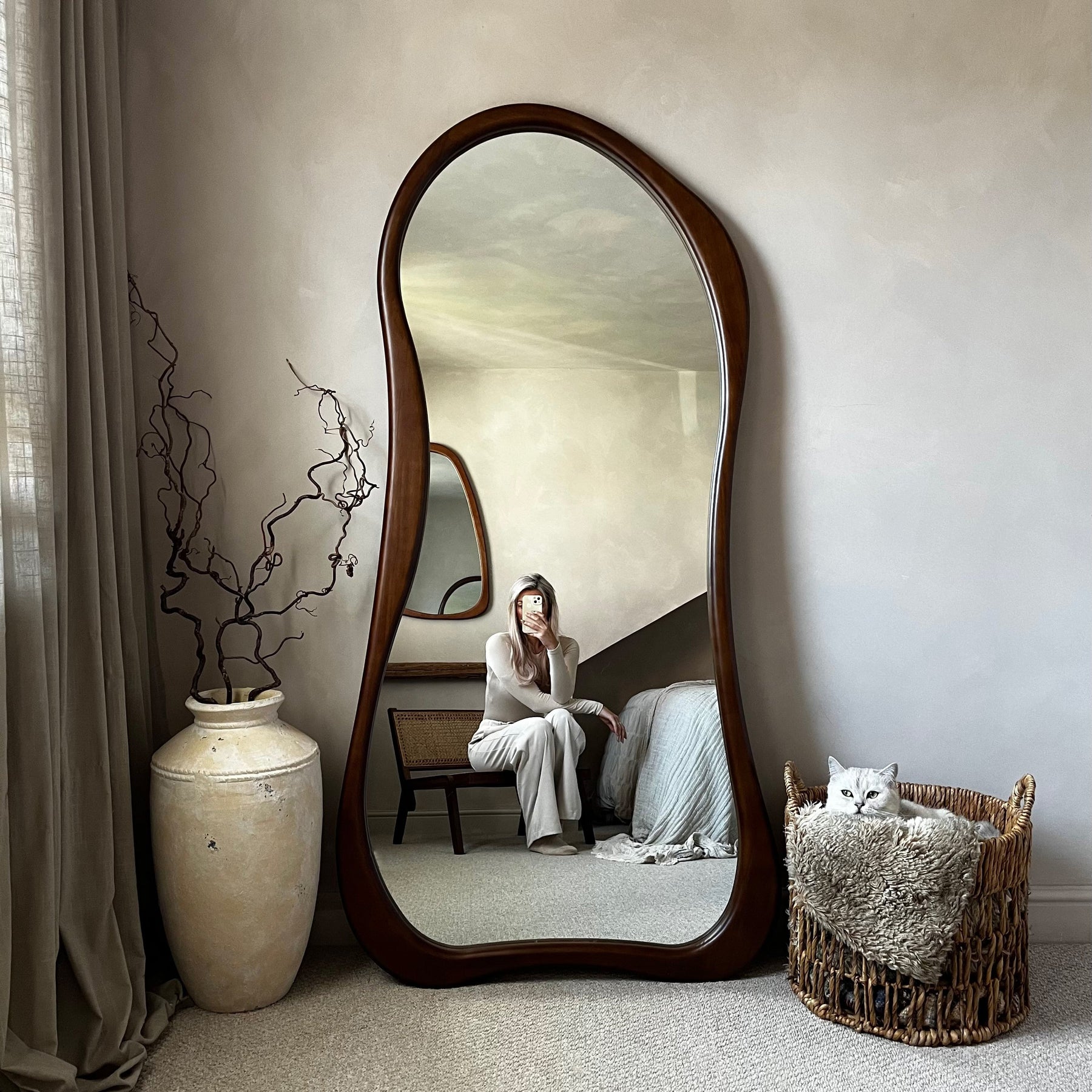 Arcurva - Full Length Dark Wood Irregular Mirror 172cm x 72cm