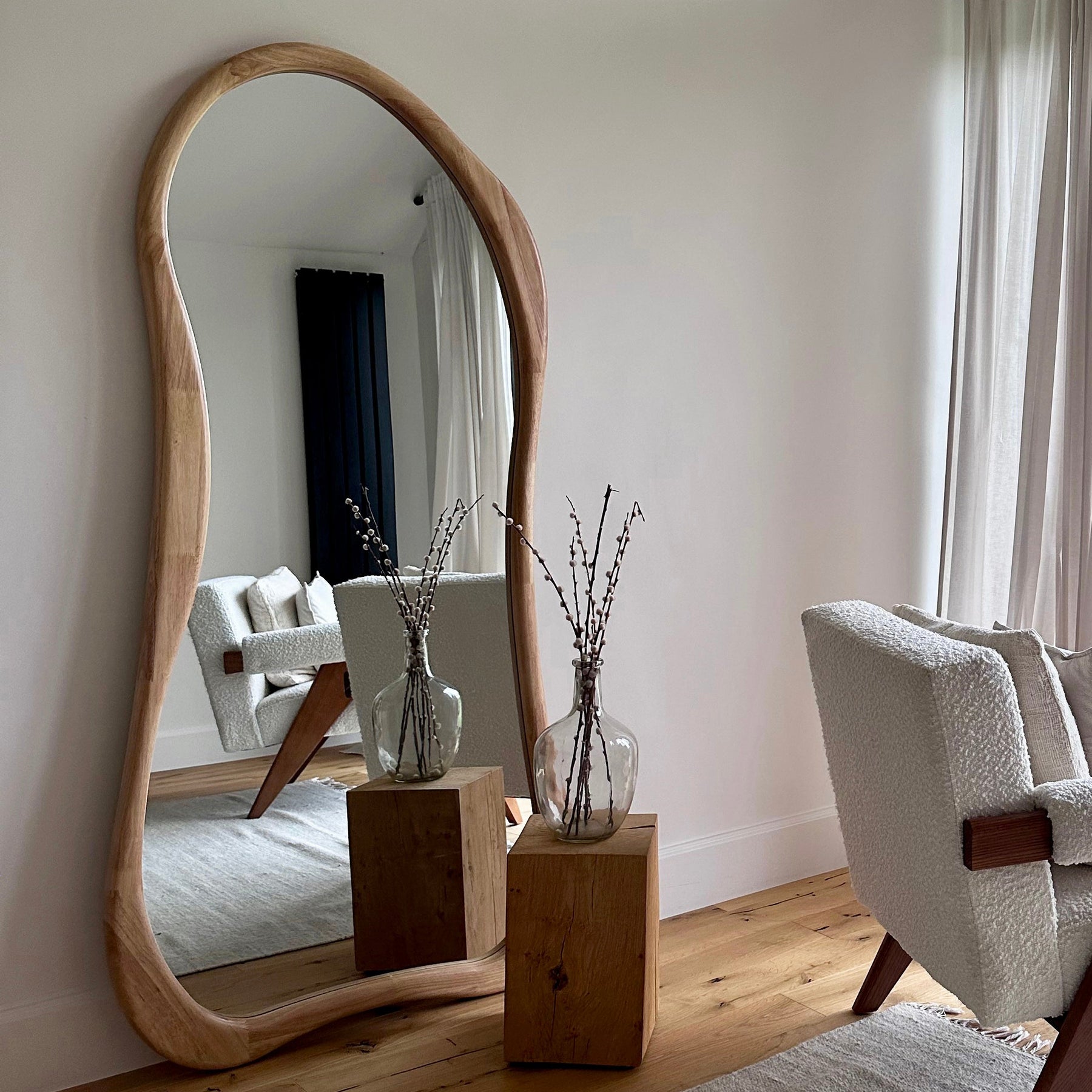 Arcurva - Full Length Light Wood Irregular Mirror 172cm x 72cm