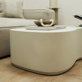 Side-view of Minimal Concrete Large Irregular Shaped Coffee Table