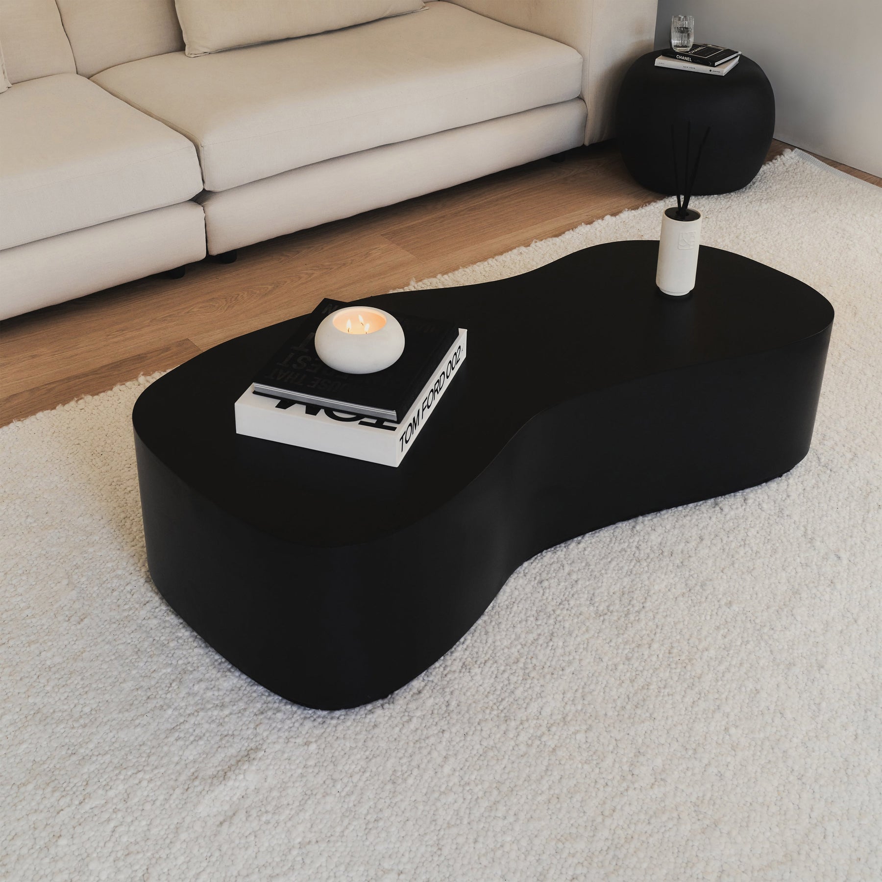 Arlo - Minimal Black Large Irregular Shaped Coffee Table