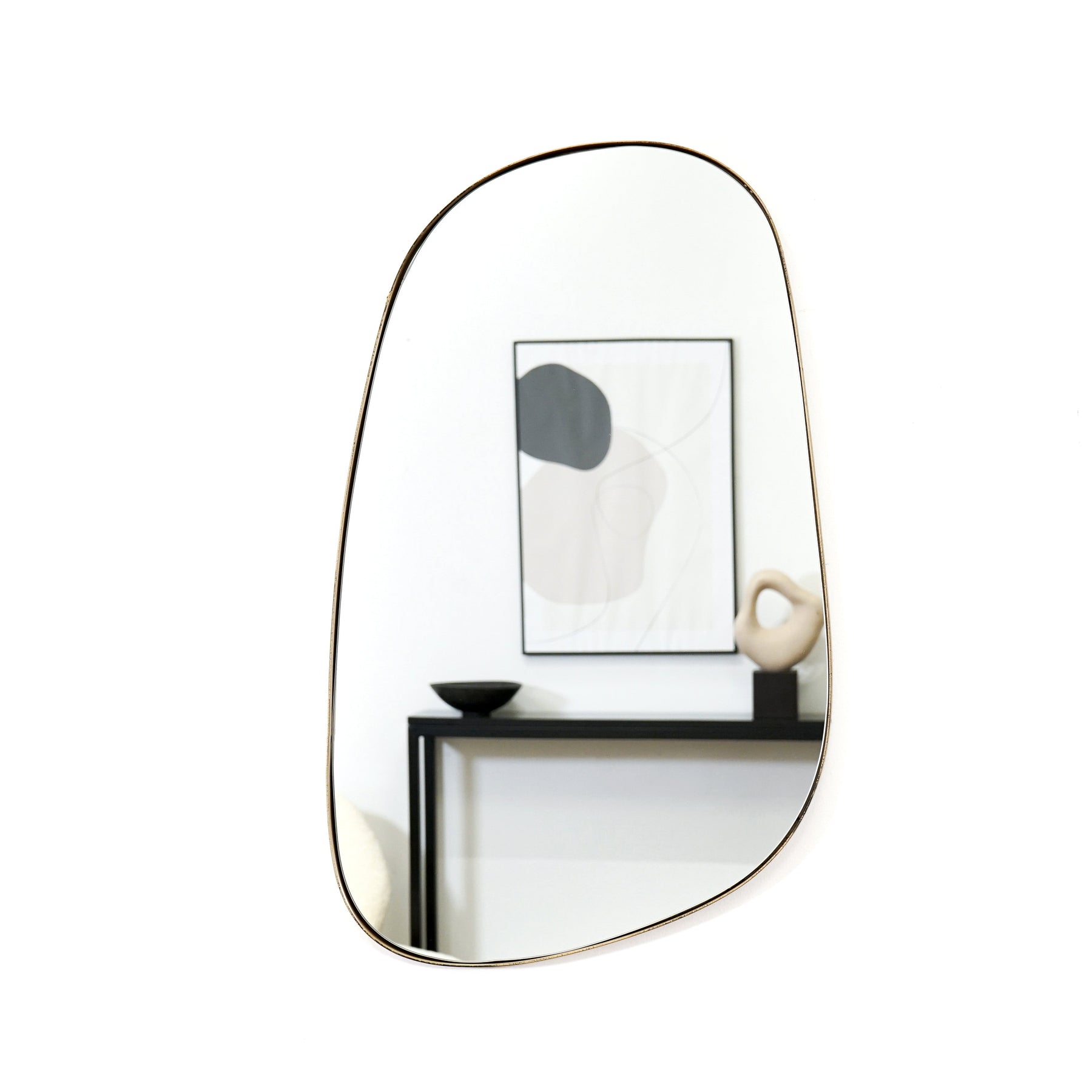 Gold metal stone shaped irregular wall mirror