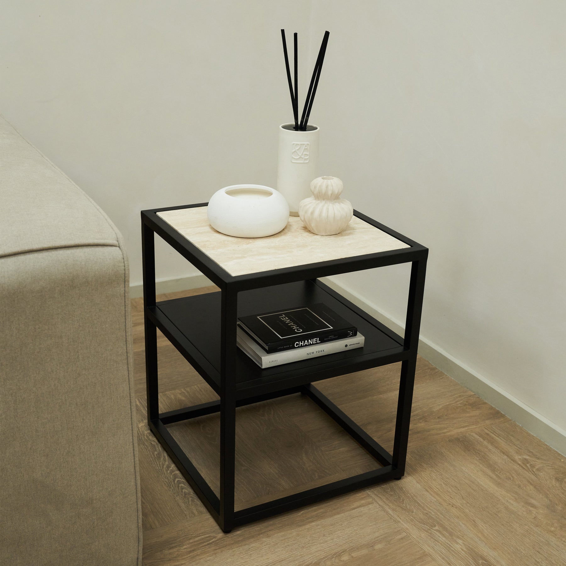 Axel - Cream Marble Square Side Table