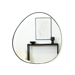 Black metal pond shaped irregular wall mirror