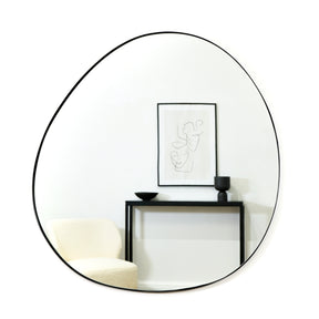 Black metal pond shaped irregular wall mirror