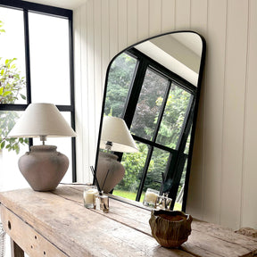 Bowness - Black Contemporary Arched Metal Wall Mirror 90cm x 75cm