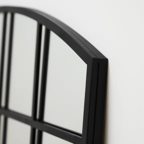 Bridgewater Console - Black Industrial Arched Metal Window Mirror 96cm x 90cm