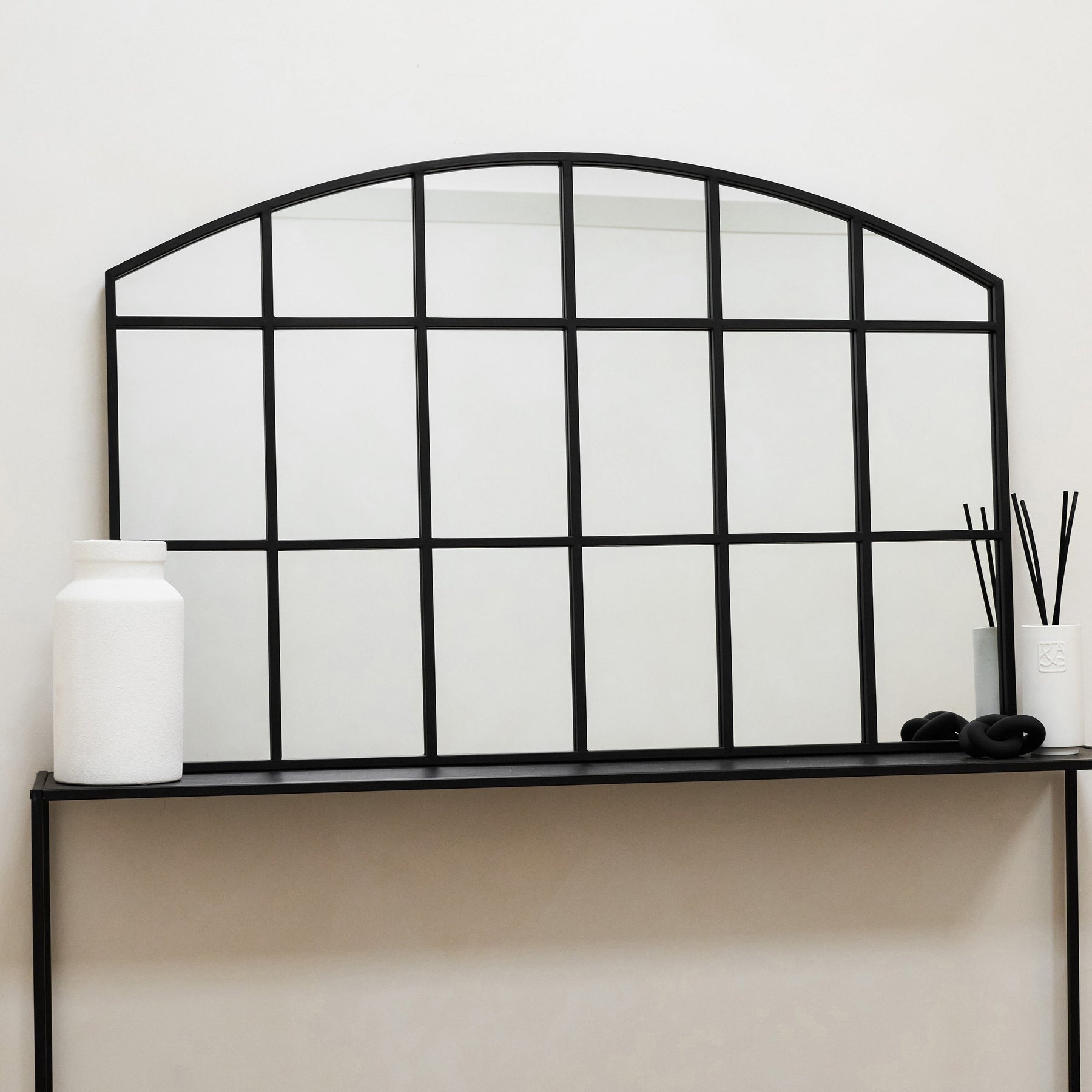 Bridgewater - Black Industrial Arched Metal Window Mirror 120cm x 80cm