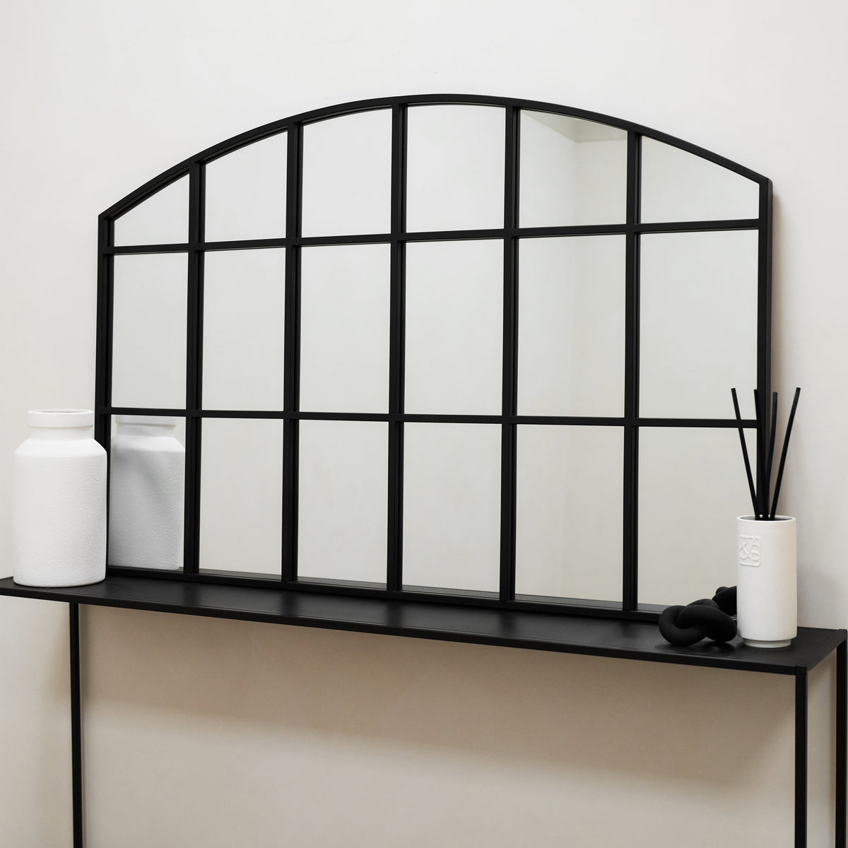 Bridgewater - Black Industrial Arched Metal Window Mirror 120cm x 80cm