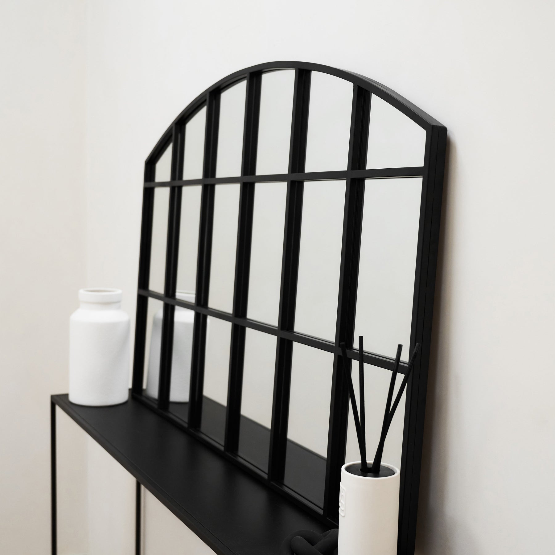 Bridgewater - Black Industrial Arched Metal Window Mirror 120cm x 80cm