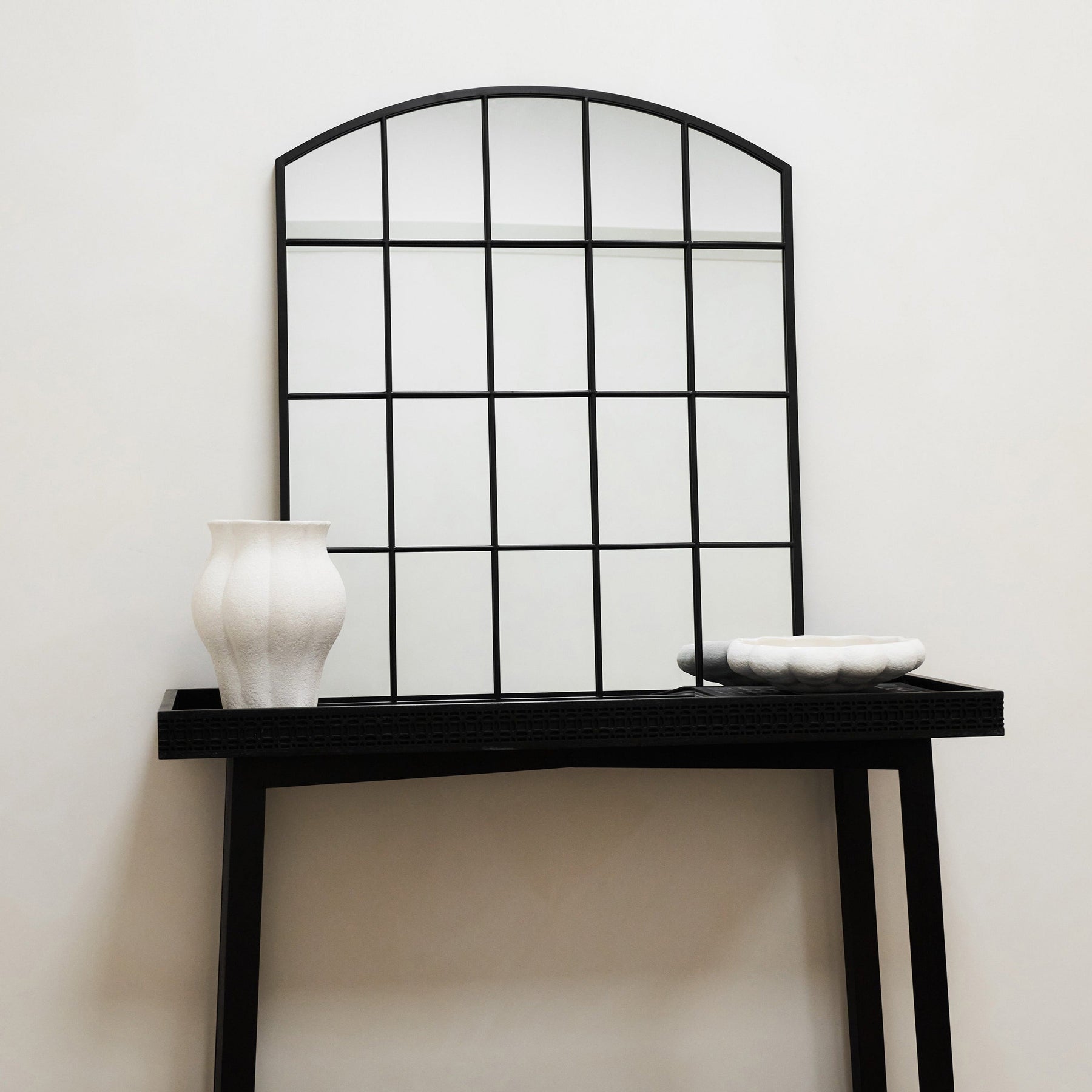 Bridgewater Portrait - Black Industrial Arched Metal Window Mirror 90cm x 75cm