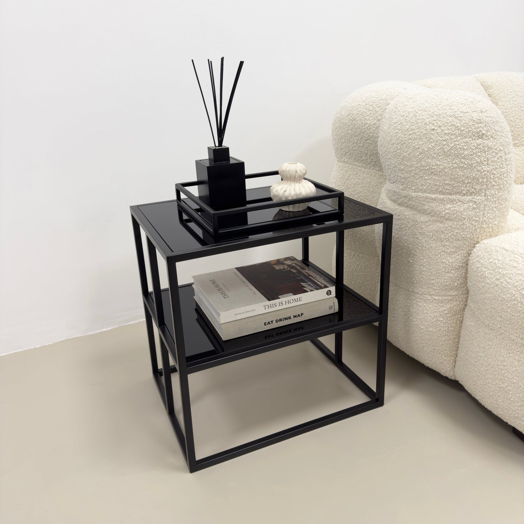 Brooklyn - Black Modern Rectangle Tinted Mirrored Side Table v2