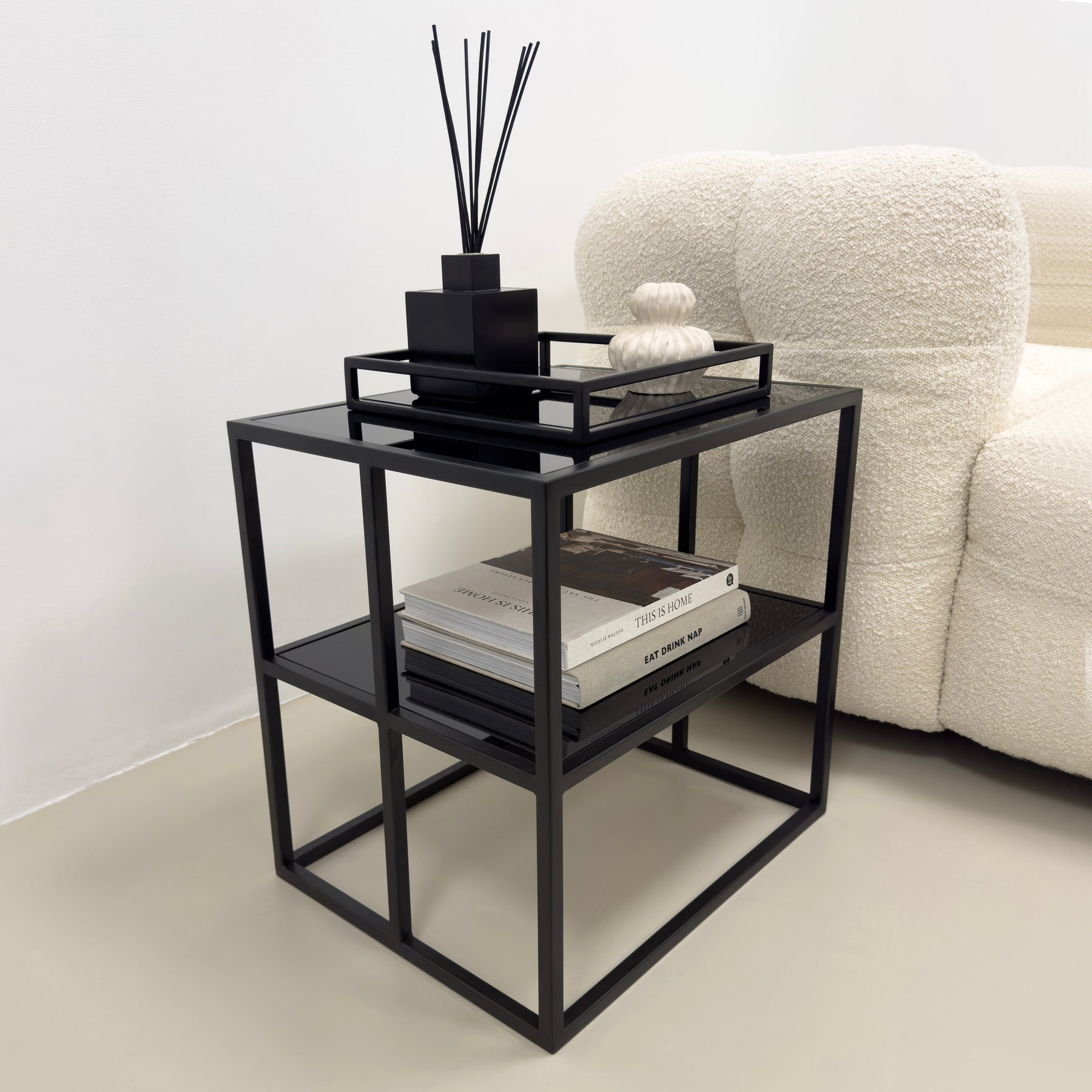 Brooklyn - Black Modern Rectangle Tinted Mirrored Side Table v2