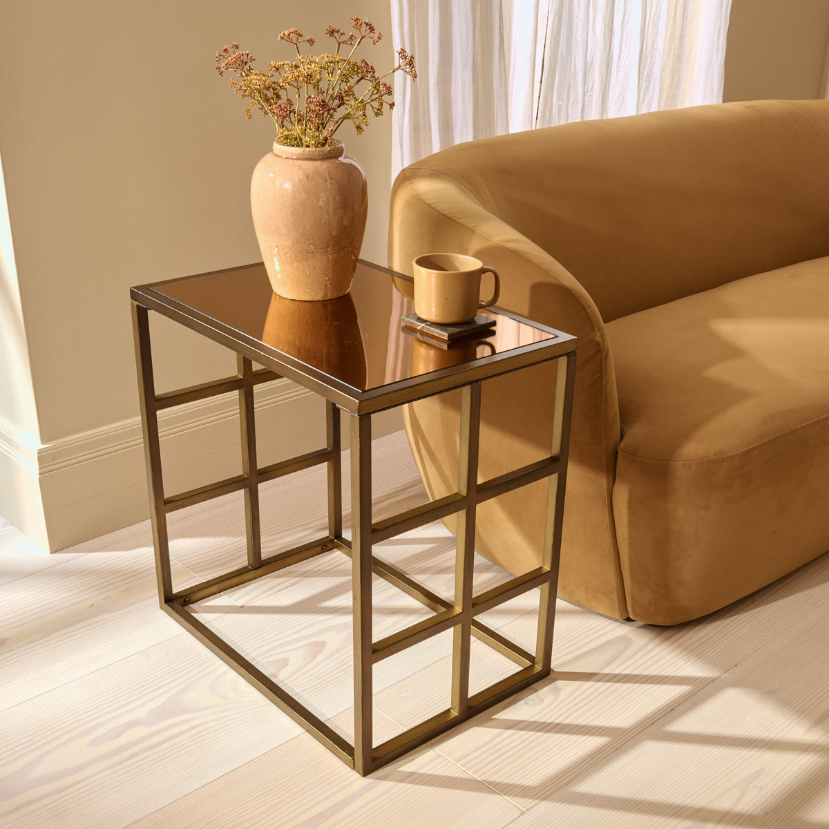Brooklyn - Antique Bronze Rectangle Mirrored Side Table