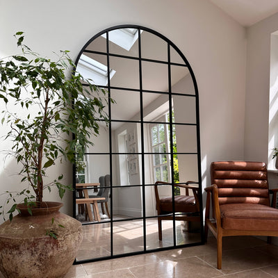 Brooklyn - Full Length Extra Large Black Arched Metal Mirror 200cm x 120cm