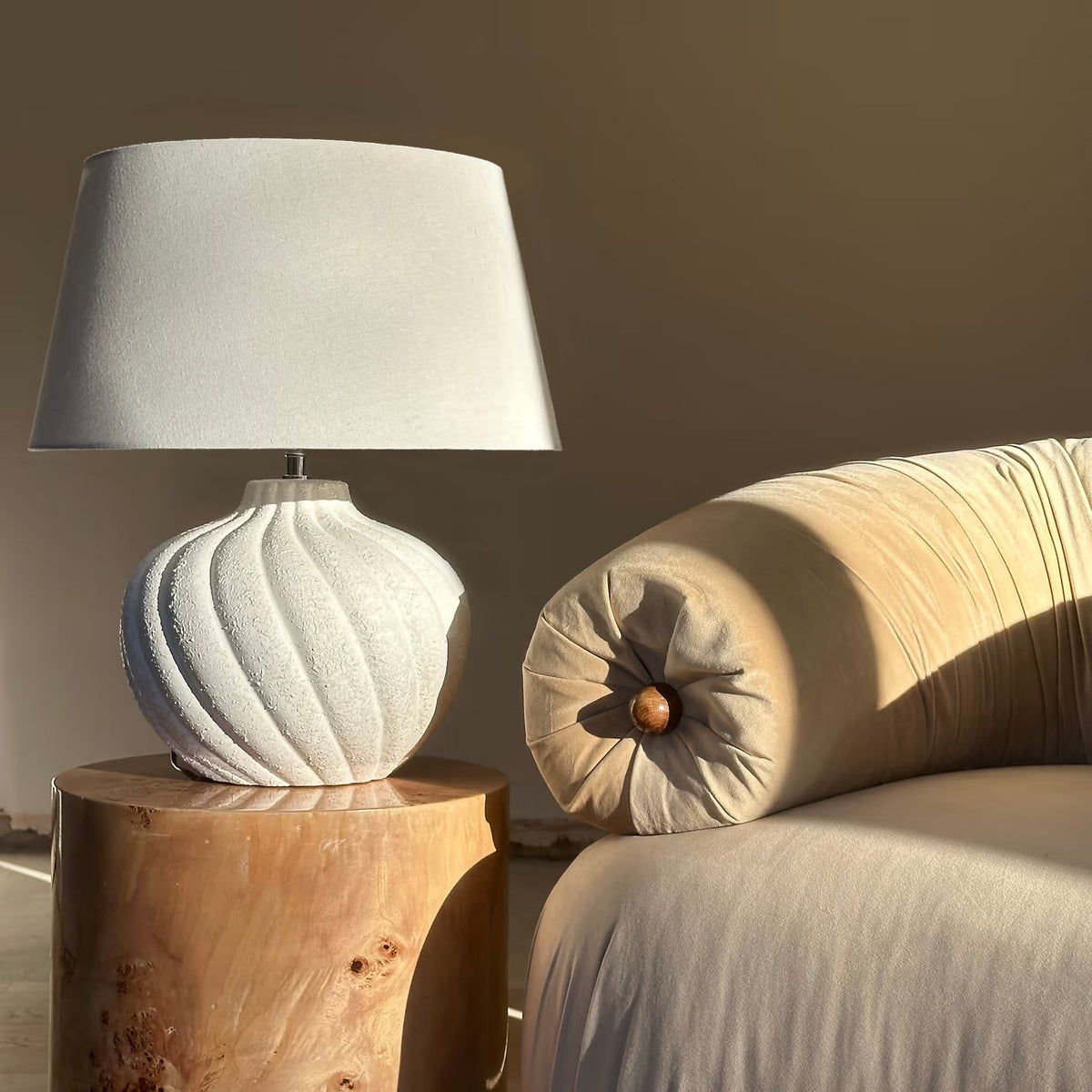 Caprera - Stone Textured Ceramic Drum Shade Table Lamp