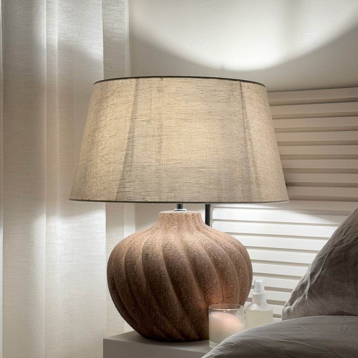 Caprera - Brown Textured Ceramic Drum Shade Table Lamp