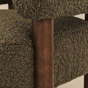 Cara - Boucle Accent Chair Olive & Dark Wood