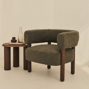 Cara - Boucle Accent Chair Olive & Dark Wood