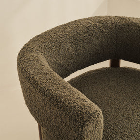 Cara - Boucle Accent Chair Olive & Dark Wood