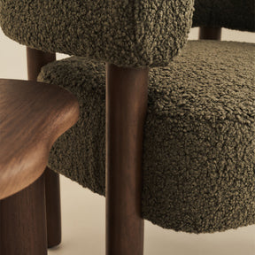 Cara - Boucle Accent Chair Olive & Dark Wood