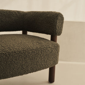 Cara - Boucle Accent Chair Olive & Dark Wood