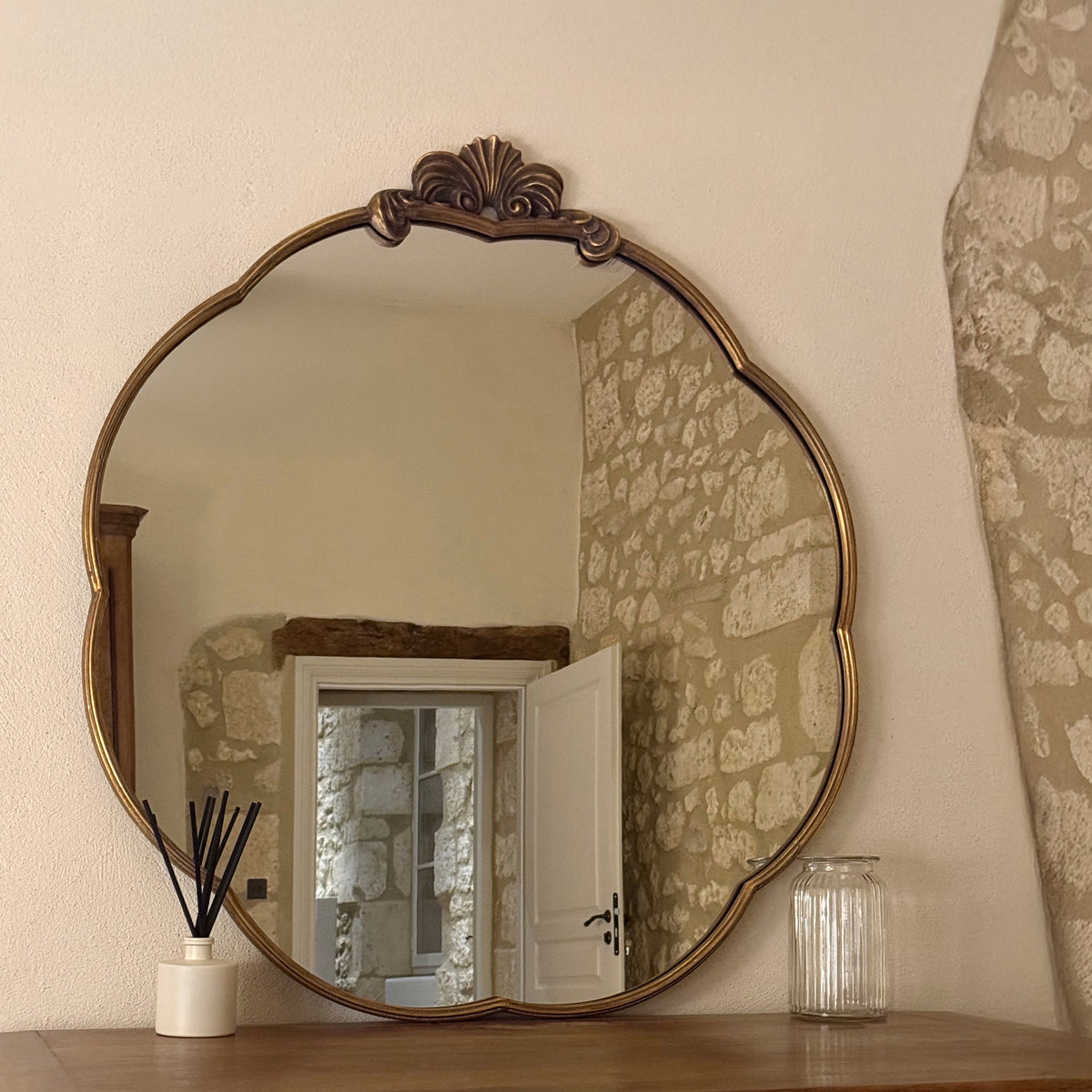 Celeste - Gold Round Metal Wall Mirror 99cm x 90cm
