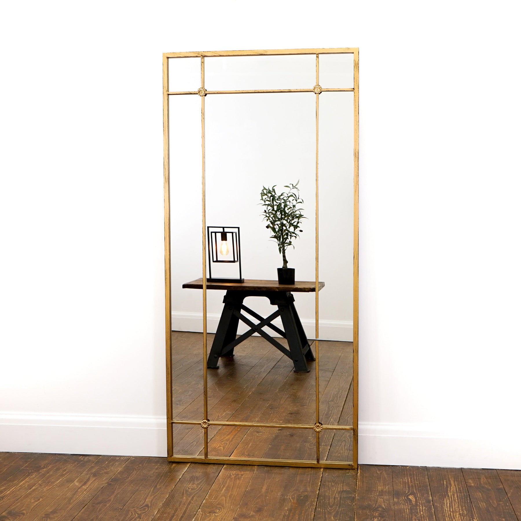 Gold industrial full length metal mirror