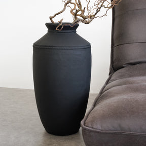 Black Textured Terracotta Large Vase