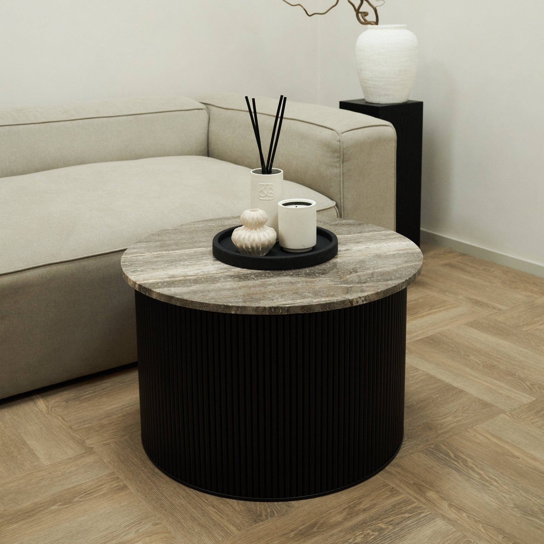 Dante - Silver Travertine Round Coffee Table