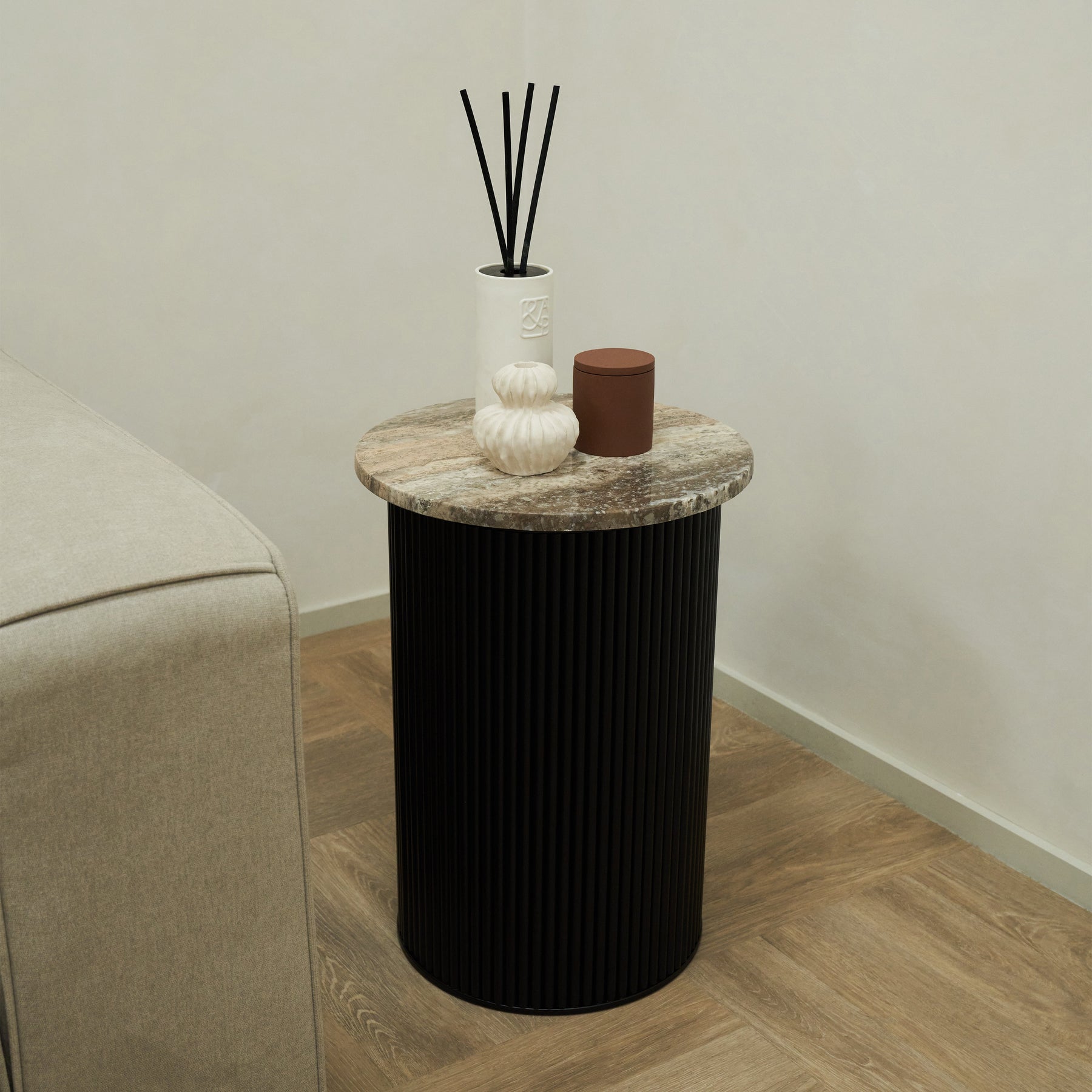 Dante - Silver Travertine Round Side Table