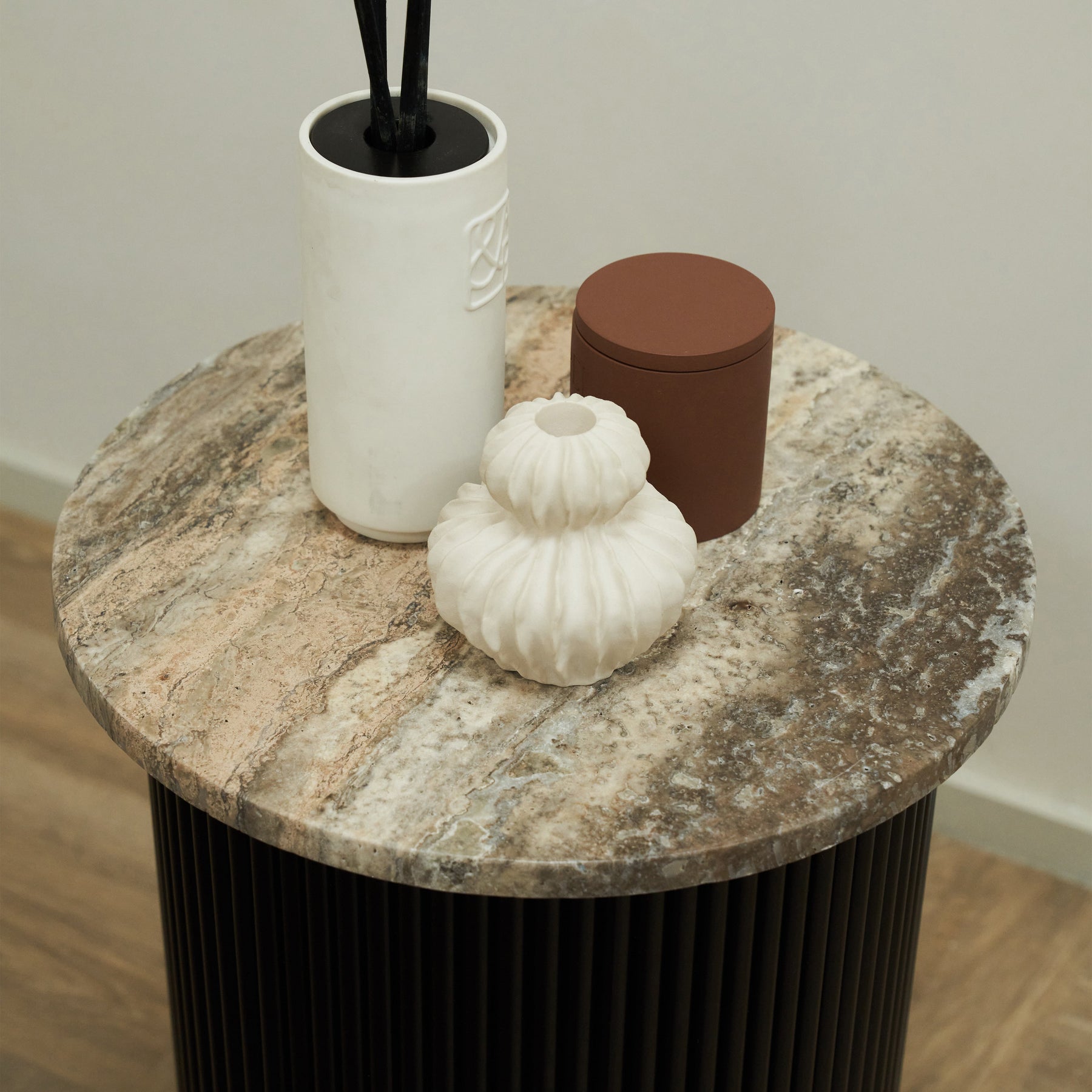 Dante - Silver Travertine Round Side Table