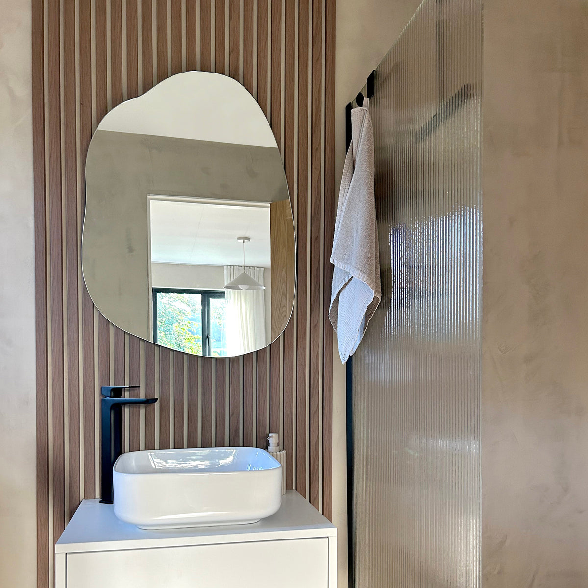 Small Frameless Pond Mirror as bathroom mirror